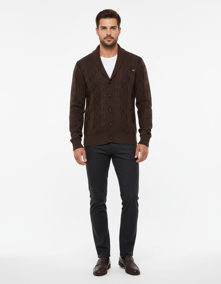 Slim Fit Patchwork Color Block Men's Knit Sweater for Autumn and Winter Casual Wear