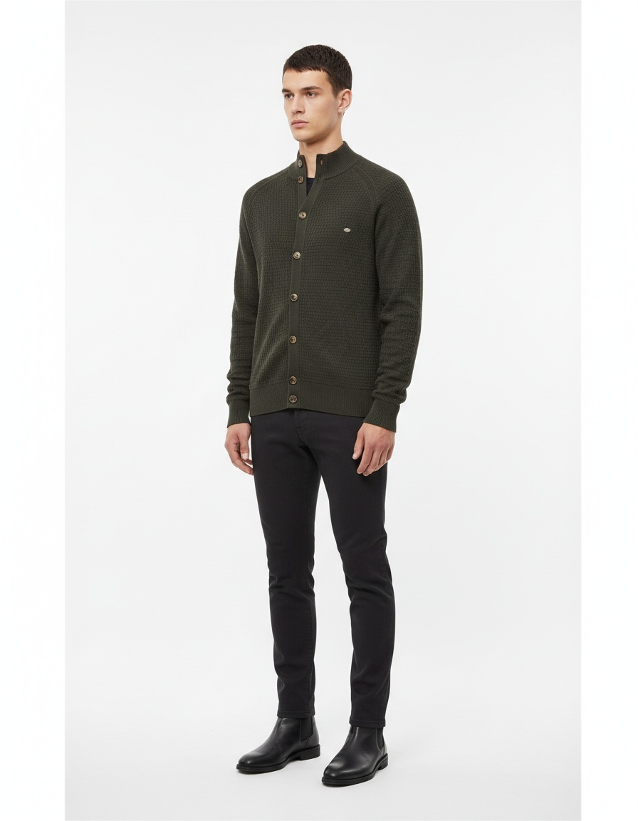 Slim Fit Patchwork Color Block Men's Knit Sweater for Autumn and Winter Casual Wear