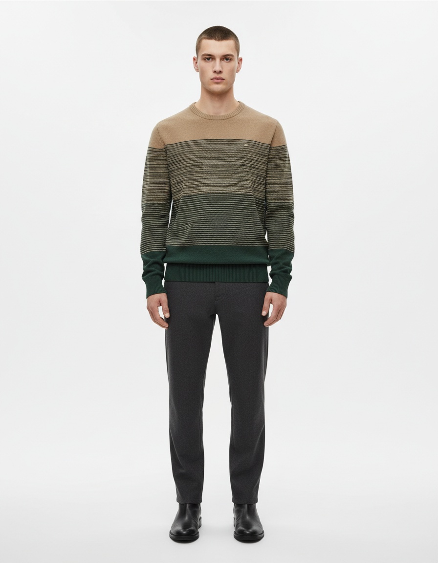 Slim Fit Patchwork Color Block Men's Knit Sweater for Autumn and Winter Casual Wear