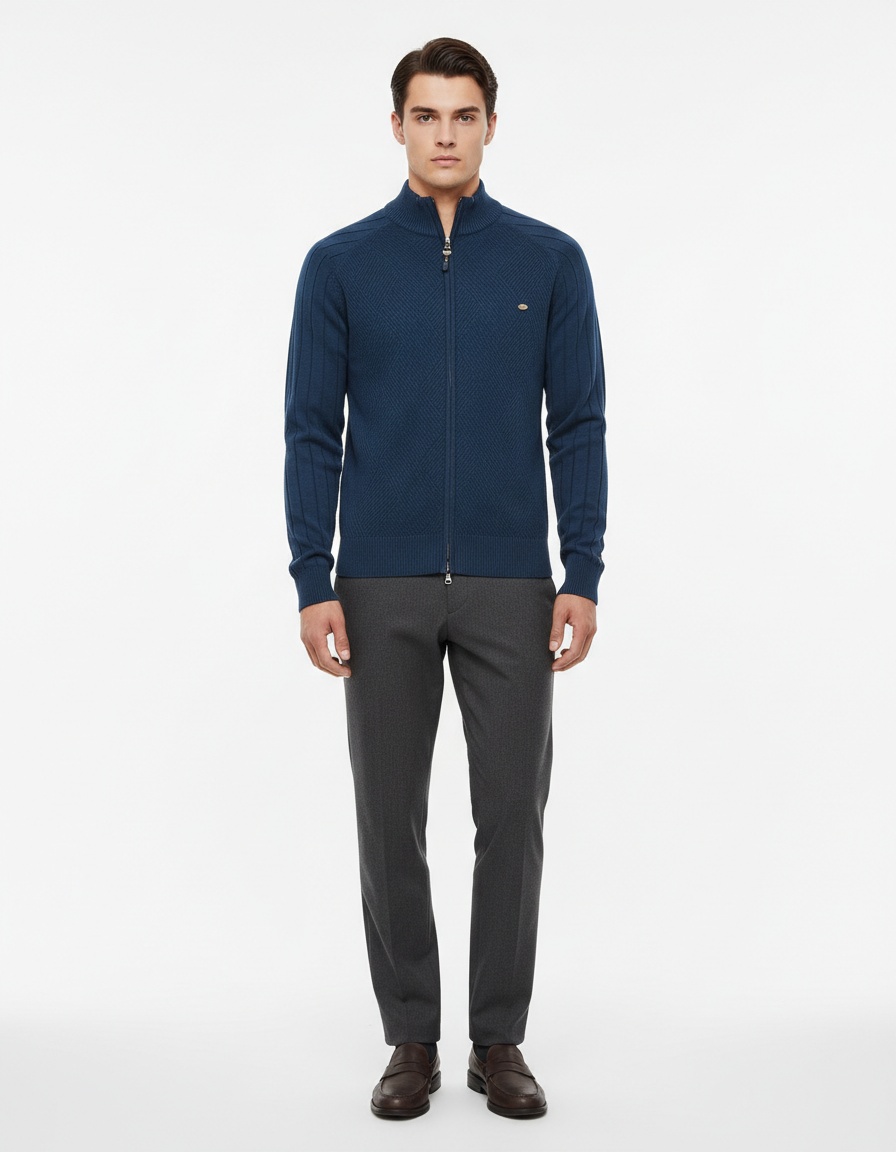 Slim Fit Patchwork Color Block Men's Knit Sweater for Autumn and Winter Casual Wear