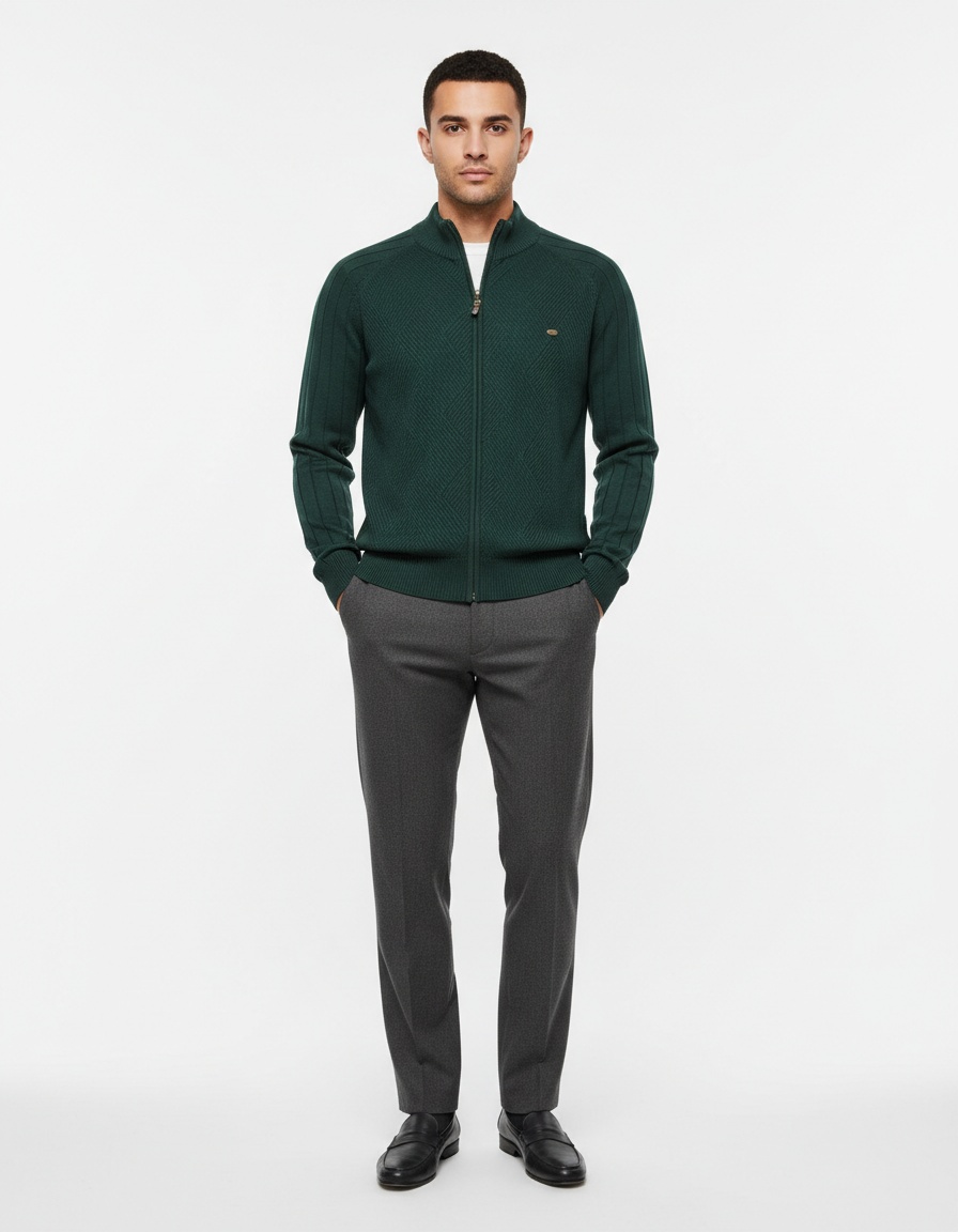 Slim Fit Patchwork Color Block Men's Knit Sweater for Autumn and Winter Casual Wear