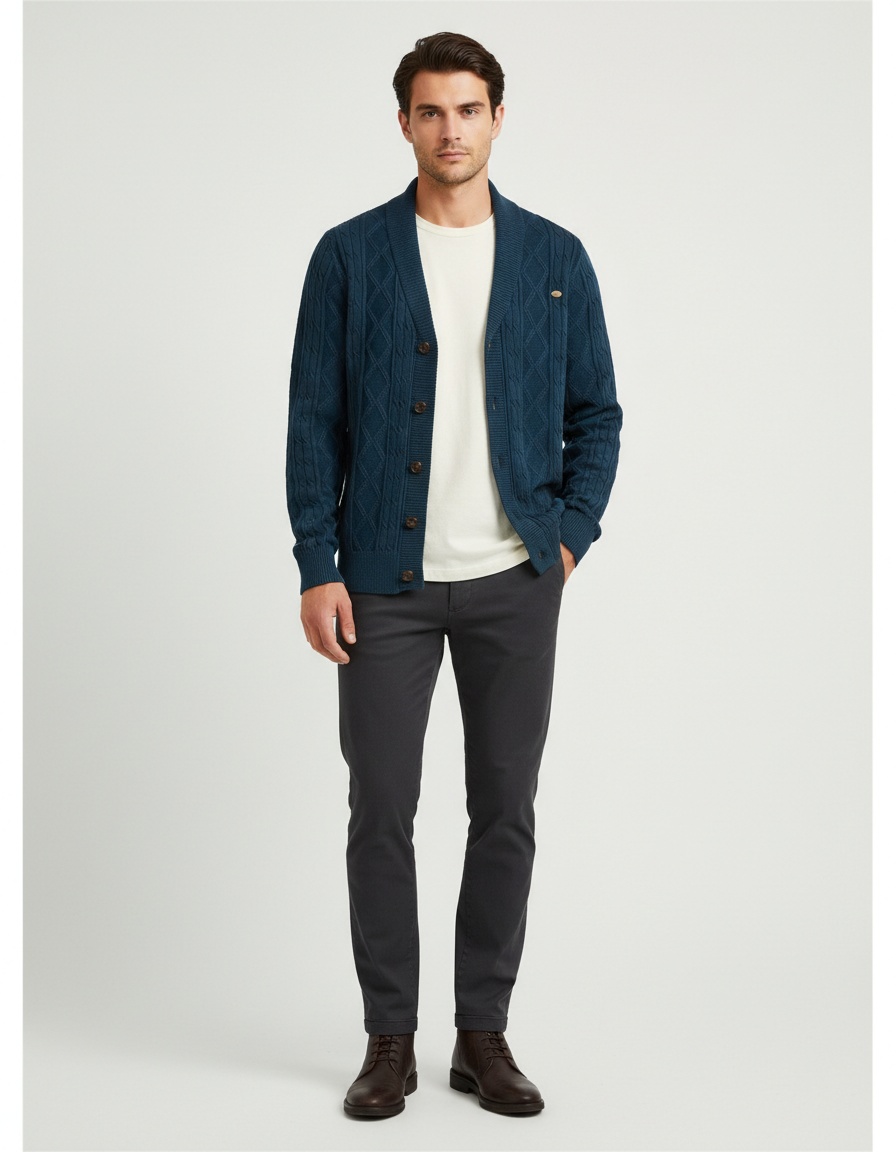 Slim Fit Patchwork Color Block Men's Knit Sweater for Autumn and Winter Casual Wear