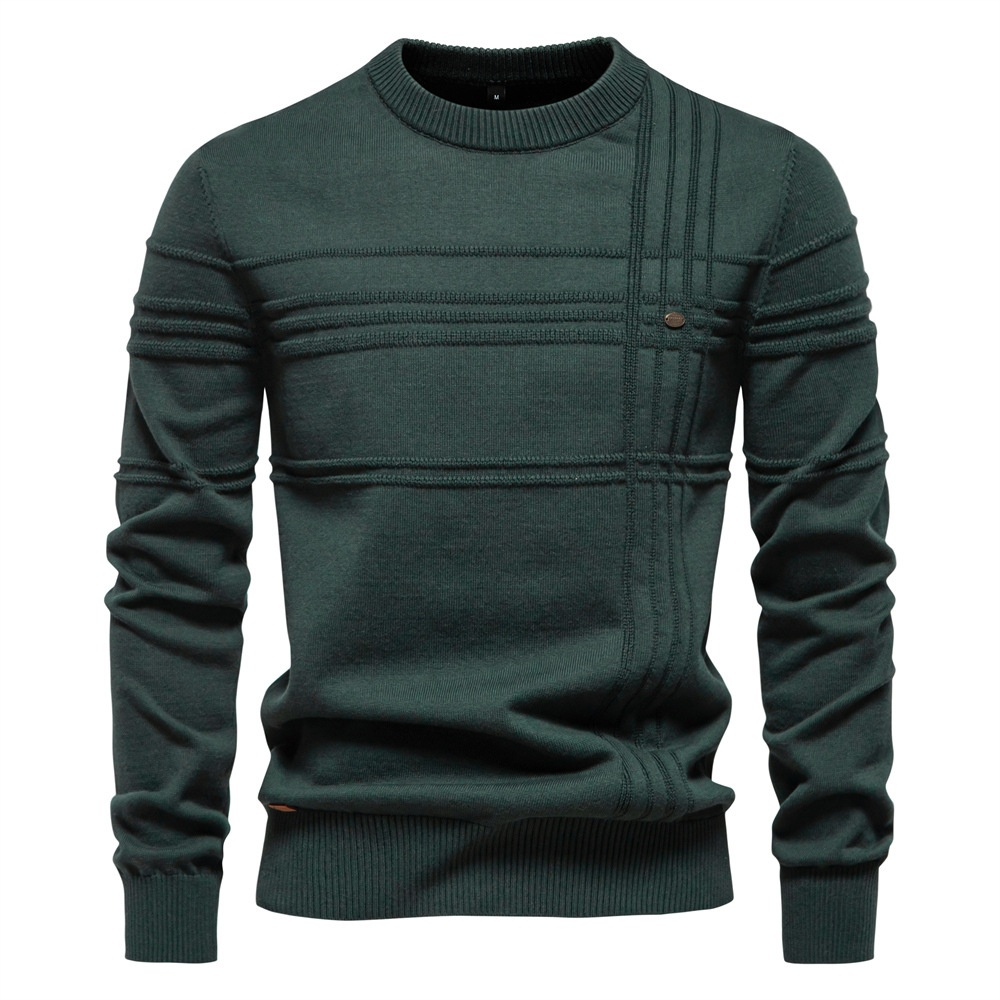 Winter Casual Men's Crew Neck Solid Color Pullover Sweater