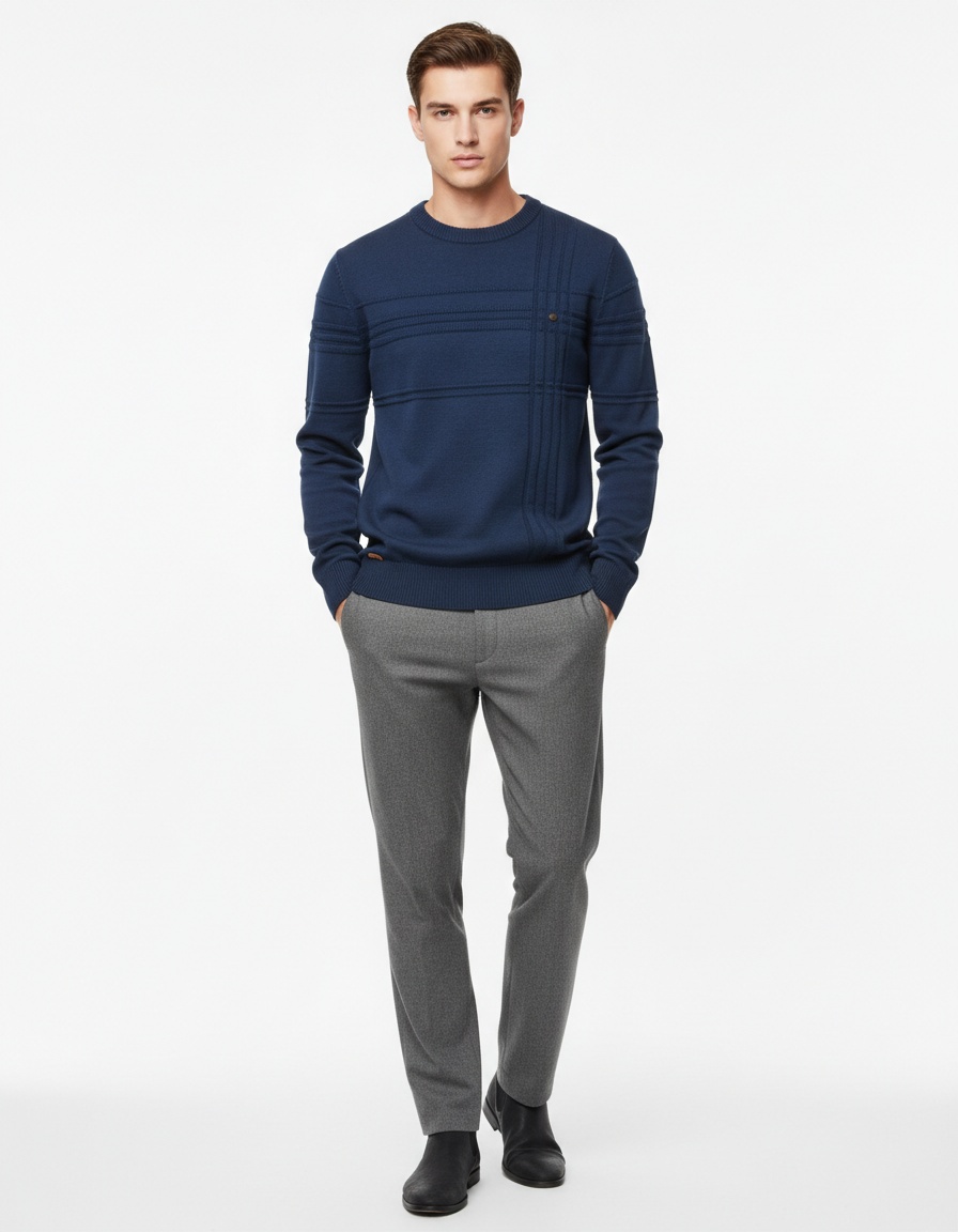 Winter Casual Men's Crew Neck Solid Color Pullover Sweater