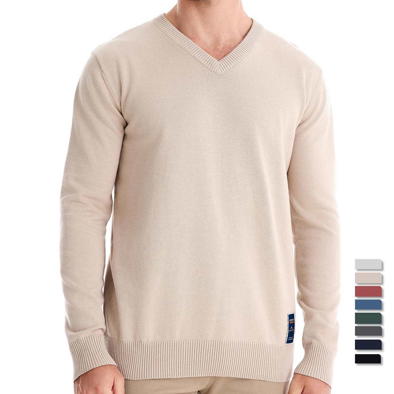 Maglione da uomo a maglia con scollo a V, tinta unita, per autunno e inverno.