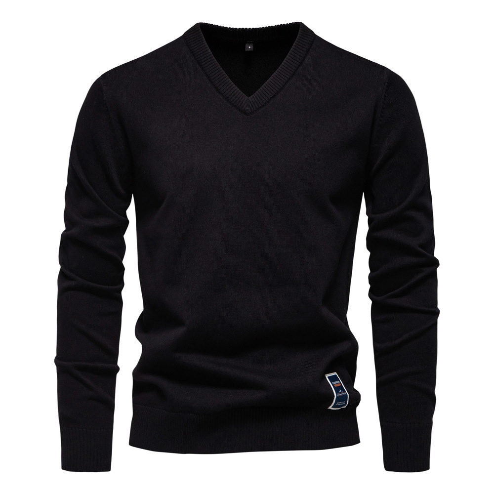 Maglione da uomo a maglia con scollo a V, tinta unita, per autunno e inverno.