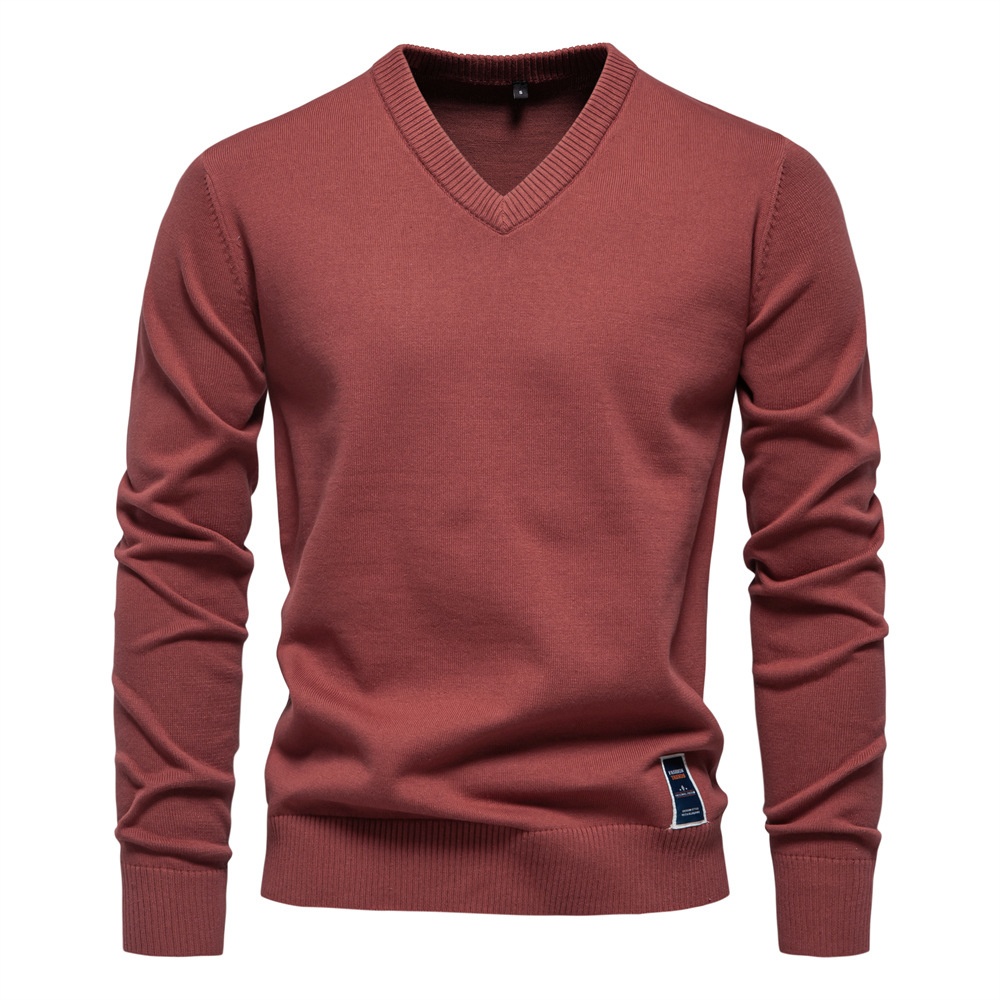 Maglione da uomo a maglia con scollo a V, tinta unita, per autunno e inverno.