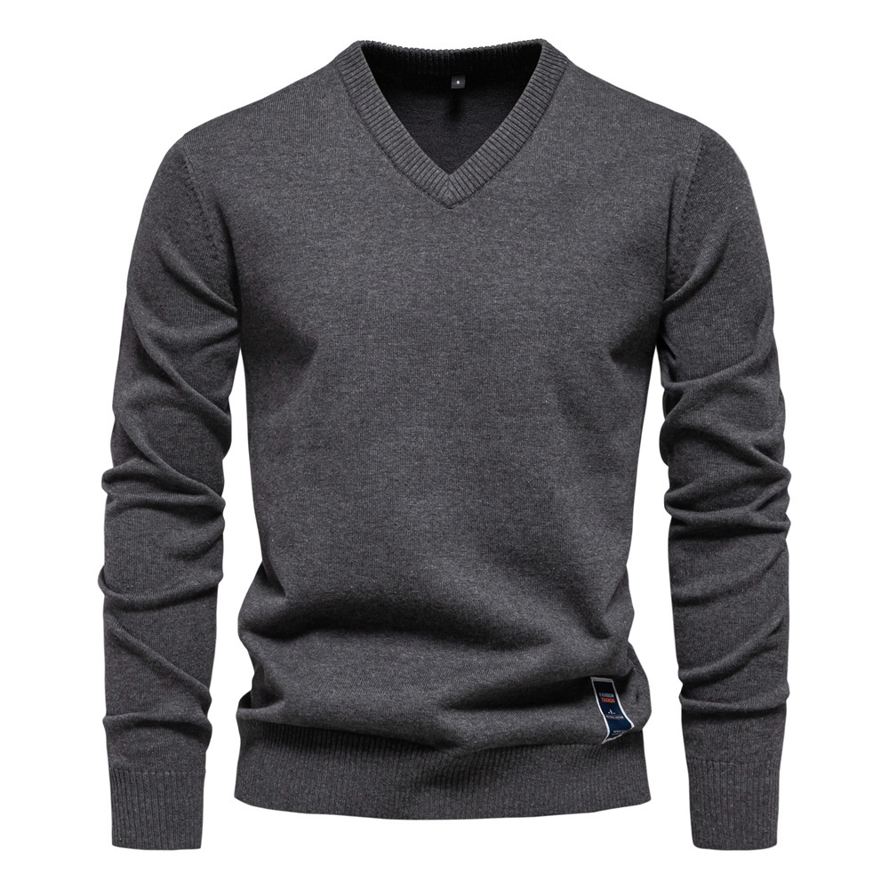 Maglione da uomo a maglia con scollo a V, tinta unita, per autunno e inverno.