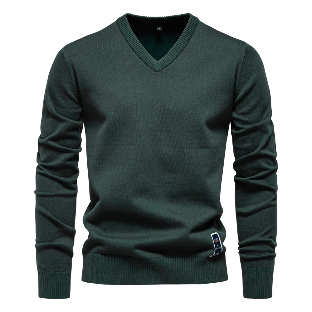 Maglione da uomo a maglia con scollo a V, tinta unita, per autunno e inverno.