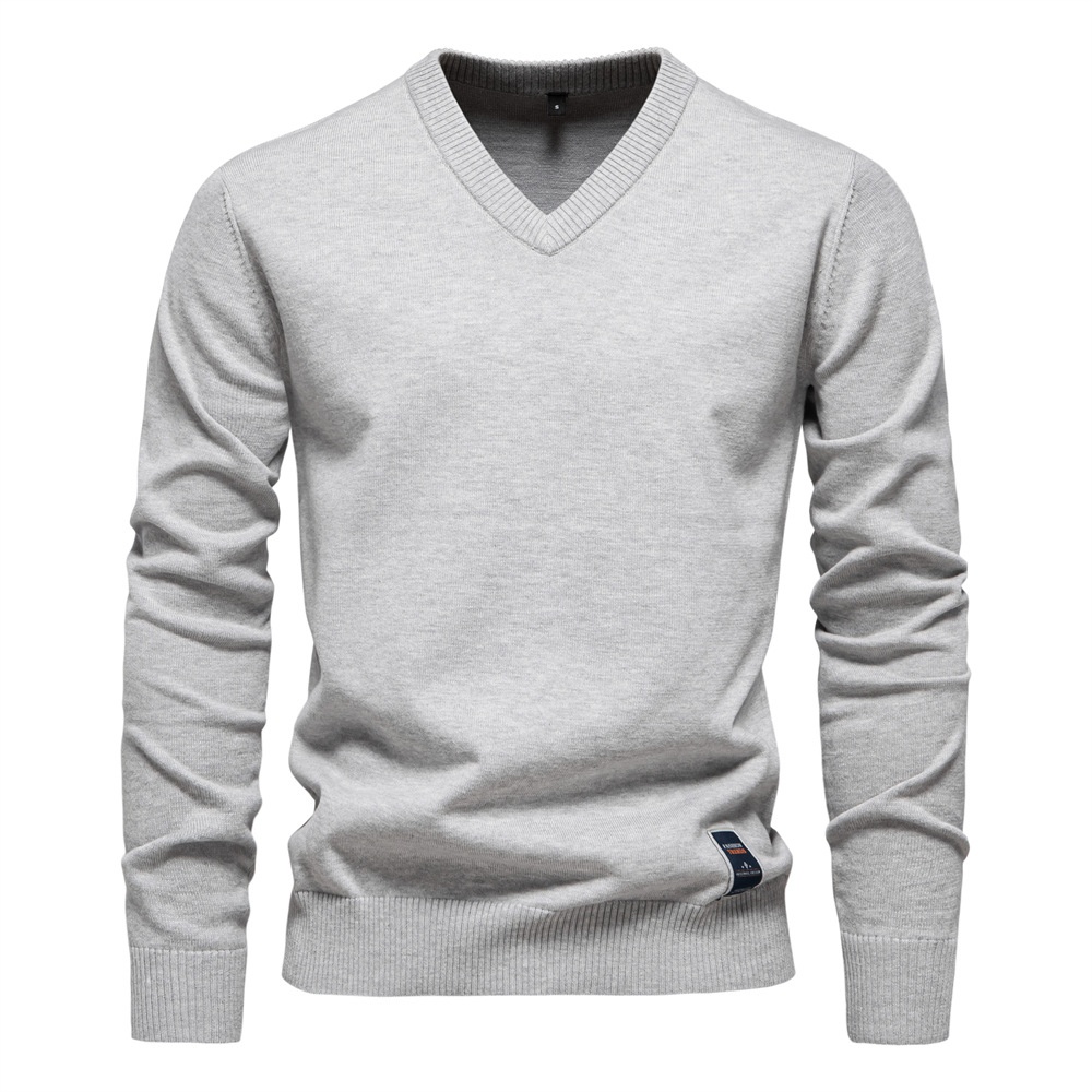 Maglione da uomo a maglia con scollo a V, tinta unita, per autunno e inverno.
