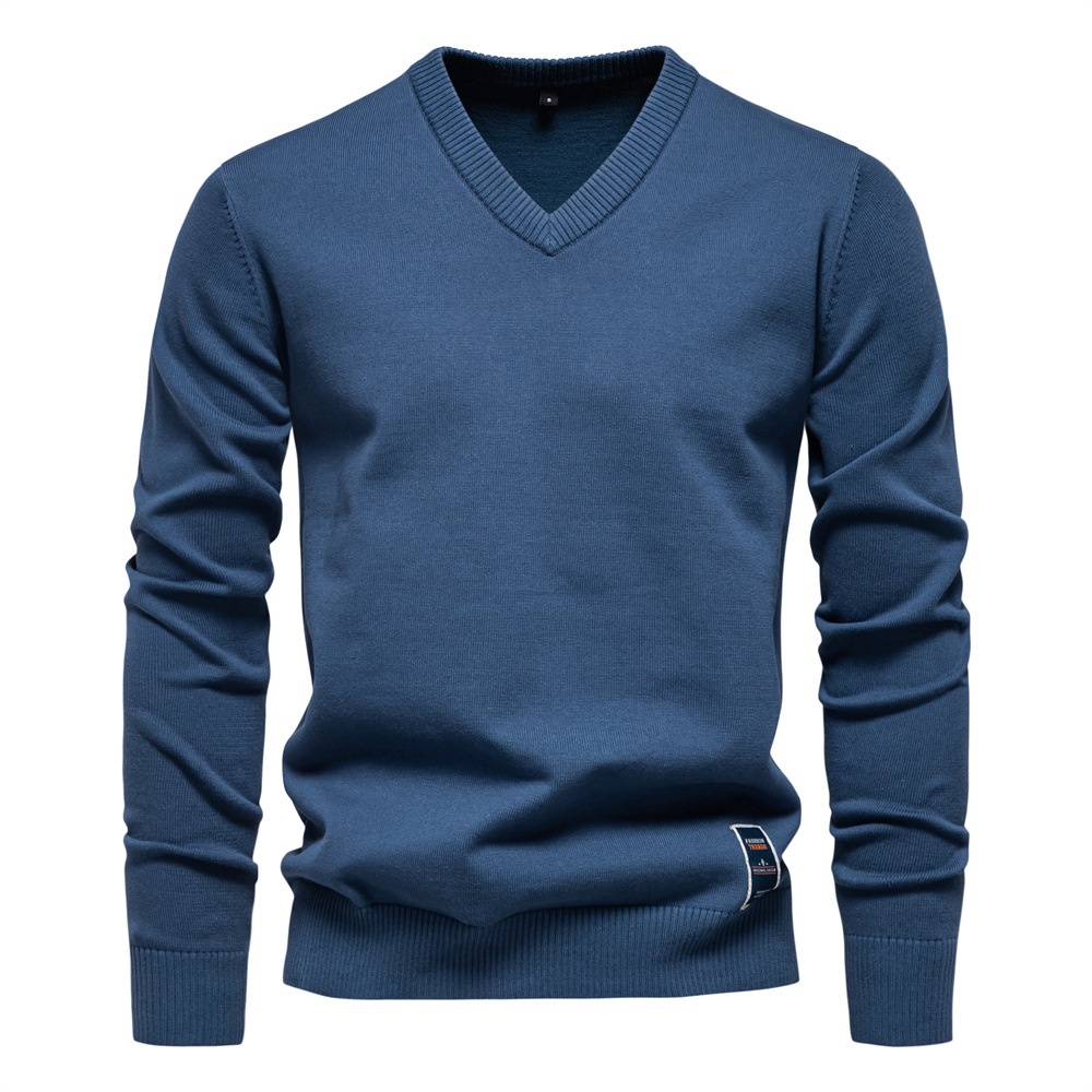 Maglione da uomo a maglia con scollo a V, tinta unita, per autunno e inverno.