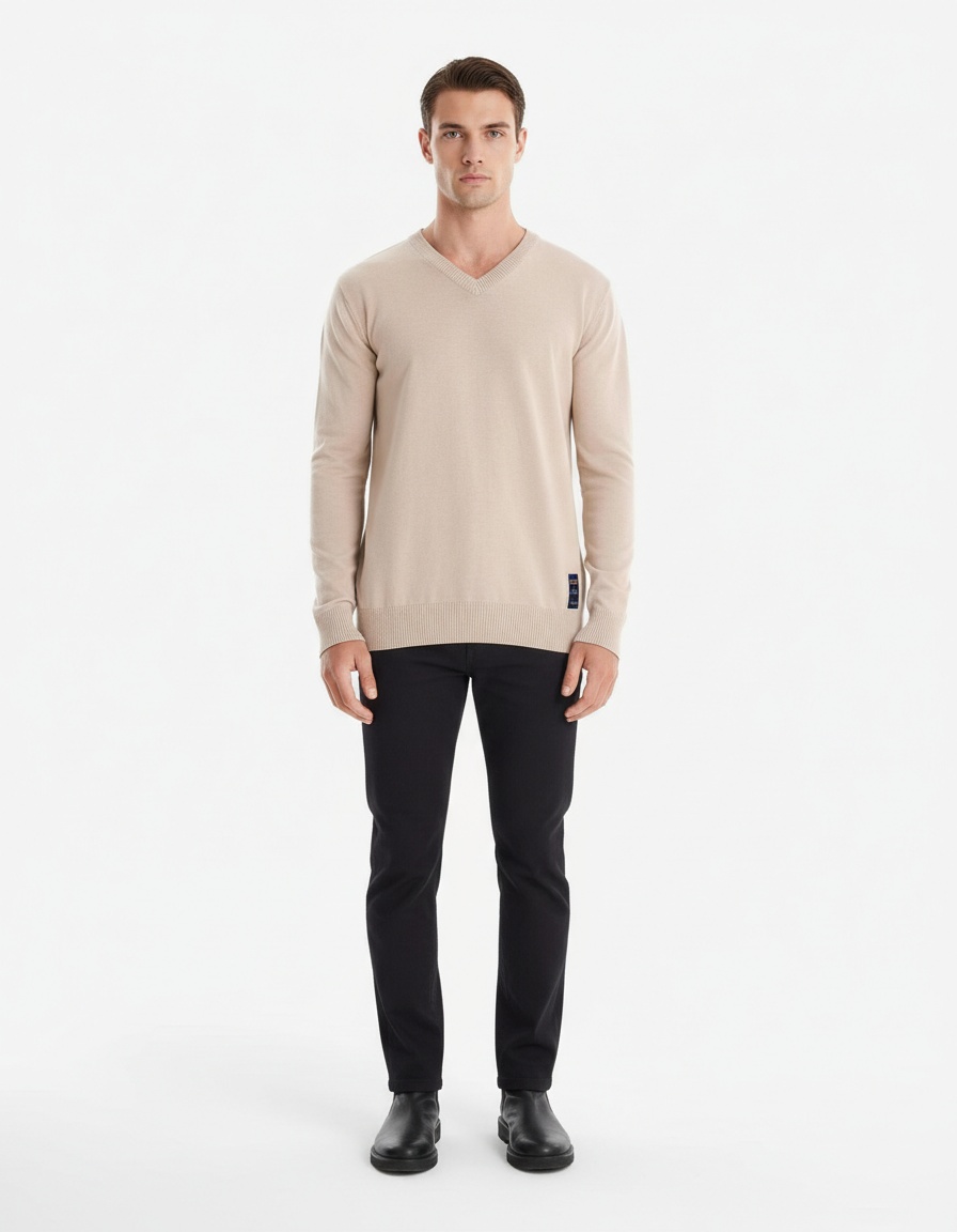 Maglione da uomo a maglia con scollo a V, tinta unita, per autunno e inverno.