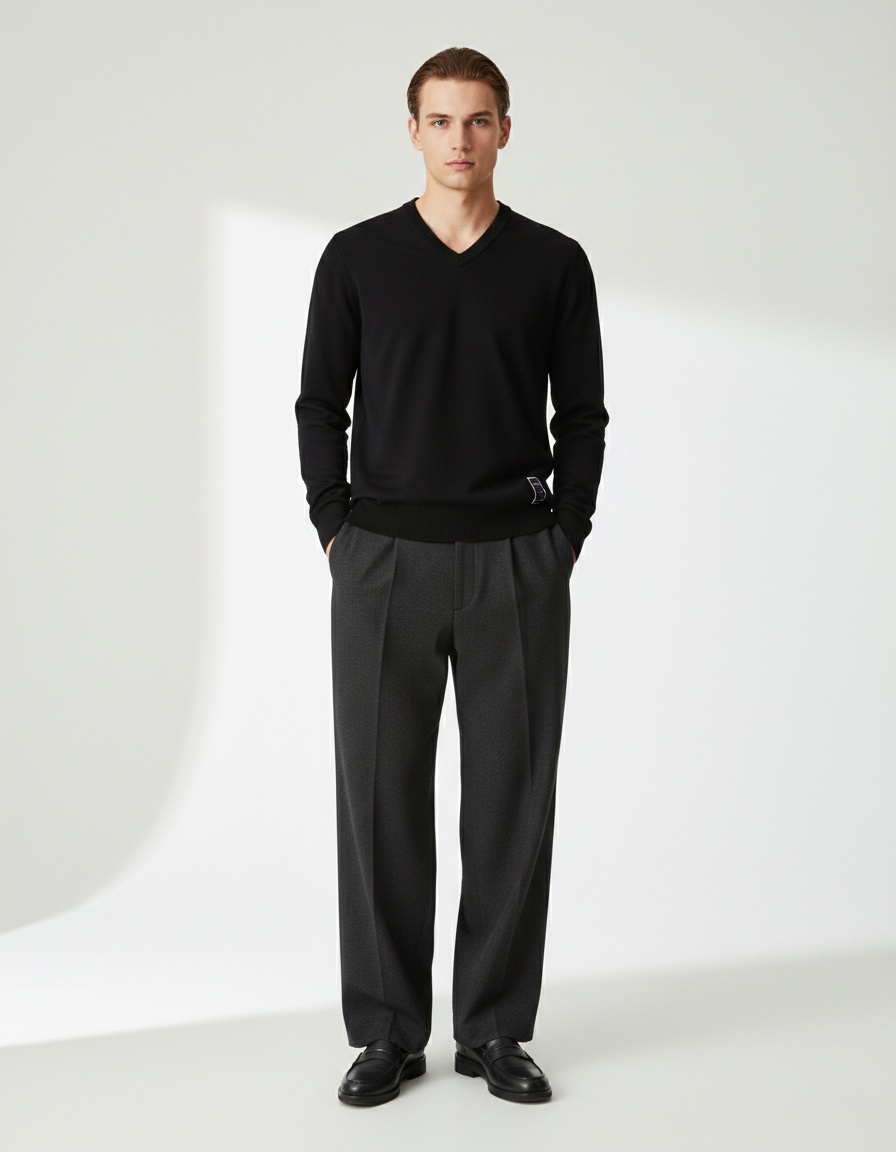 Maglione da uomo a maglia con scollo a V, tinta unita, per autunno e inverno.