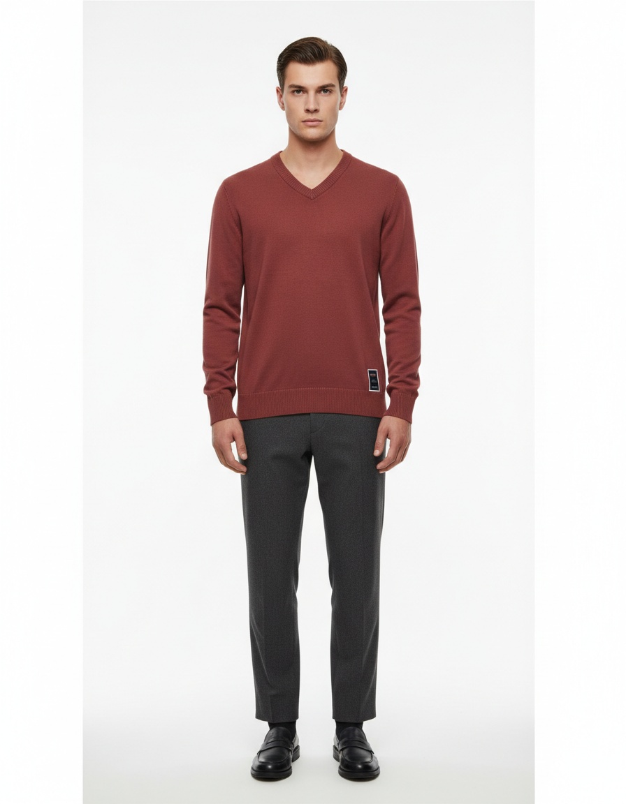 Maglione da uomo a maglia con scollo a V, tinta unita, per autunno e inverno.