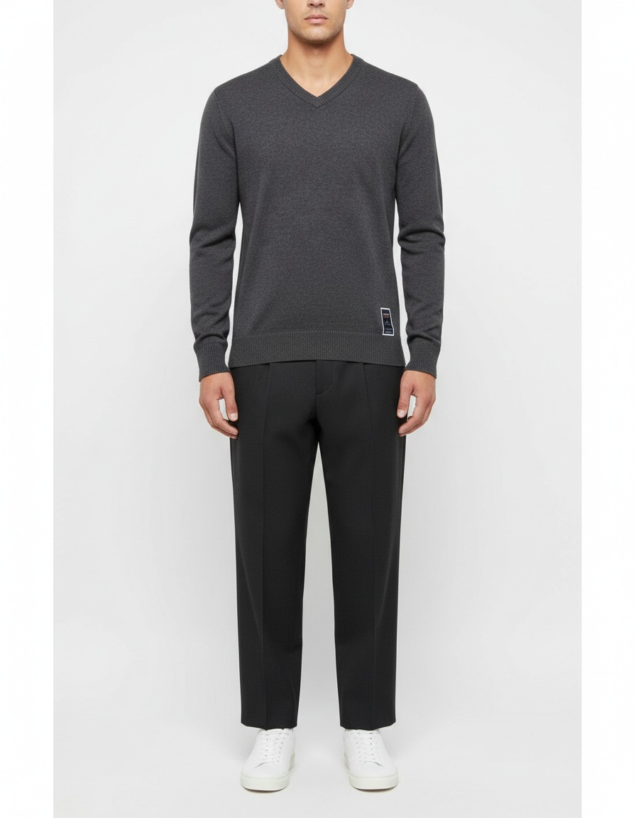 Maglione da uomo a maglia con scollo a V, tinta unita, per autunno e inverno.