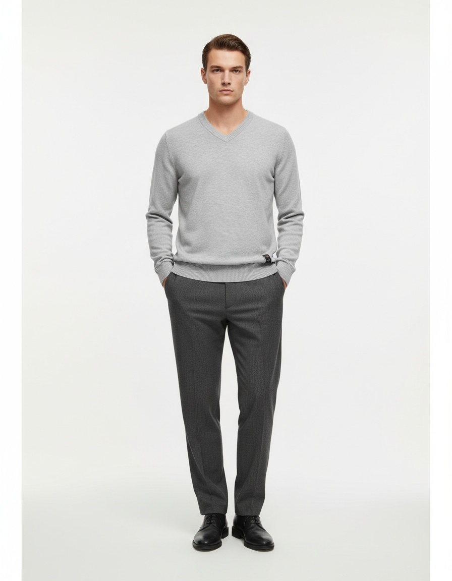 Maglione da uomo a maglia con scollo a V, tinta unita, per autunno e inverno.