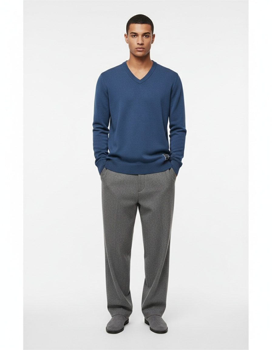 Maglione da uomo a maglia con scollo a V, tinta unita, per autunno e inverno.