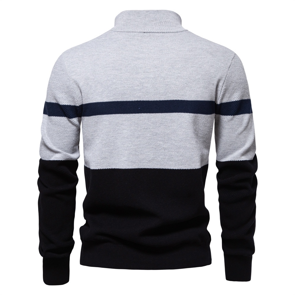 Premium Stand Collar Color Block Half-Zip Men's Knit Sweater for Autumn and Winter Casual Wear