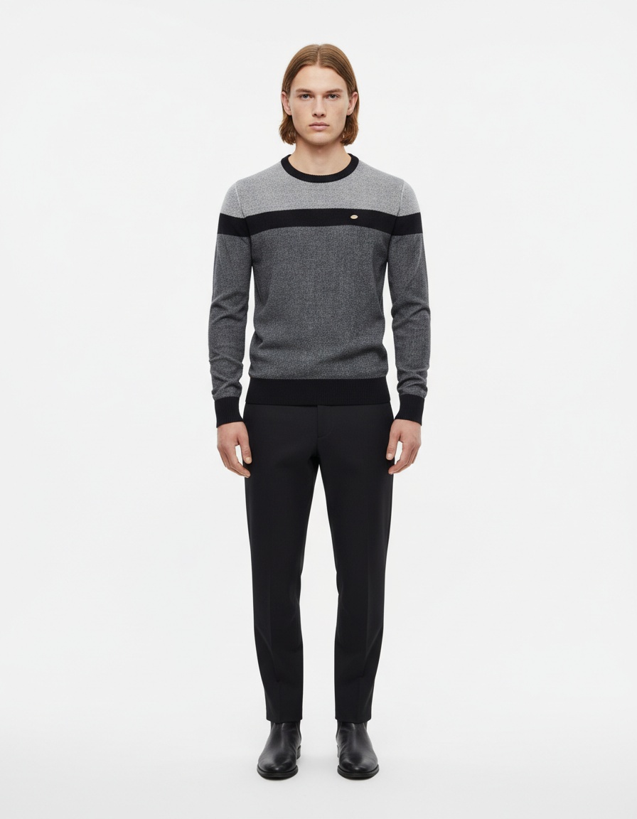 Striped Patchwork Round Neck Men's Sweater for Autumn Casual Wear