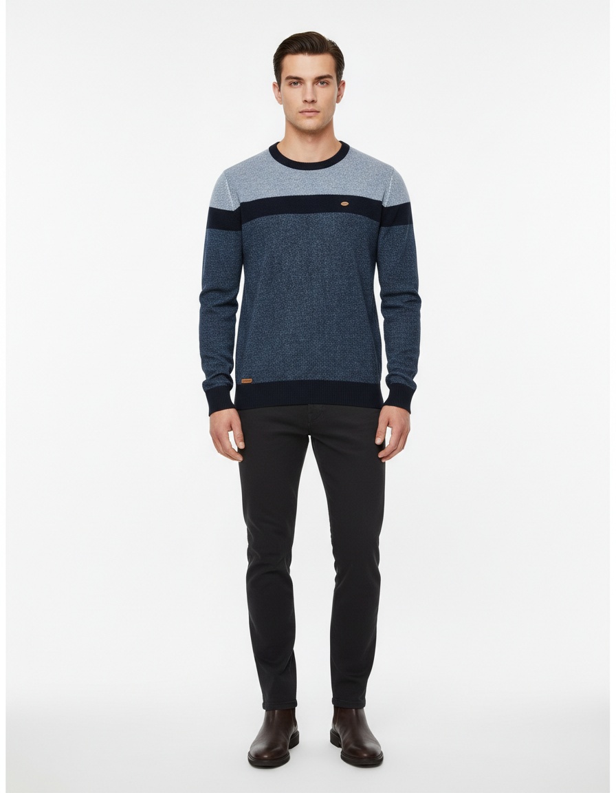Striped Patchwork Round Neck Men's Sweater for Autumn Casual Wear