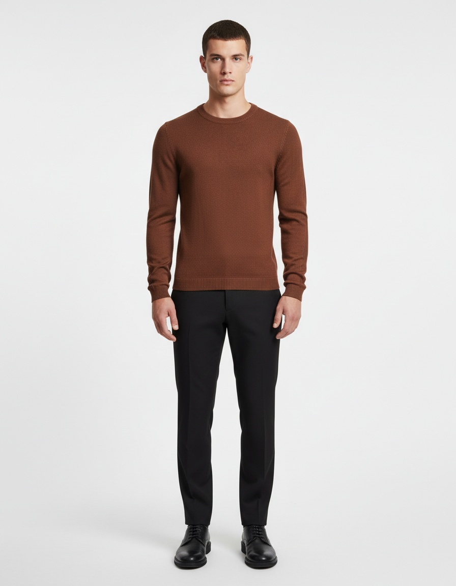 Pull d'hiver épais à col rond et coupe ajustée pour homme