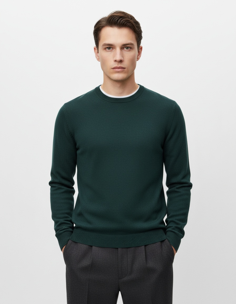Pull d'hiver épais à col rond et coupe ajustée pour homme