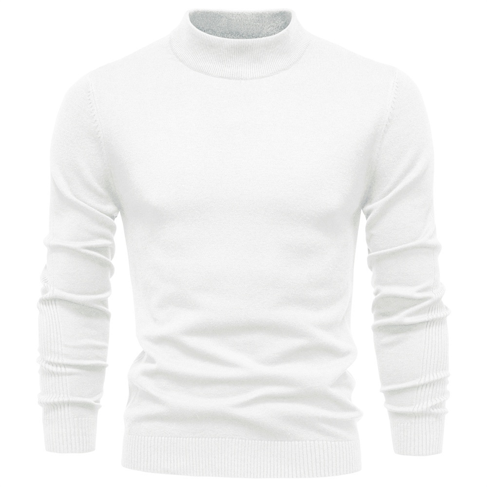 Warm Slim Fit Mock Neck Winter Knitwear, Long Sleeve Men's Sweater with Multi-Color Ribbing
