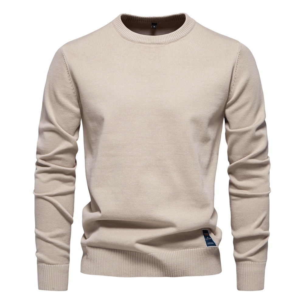 Round Neck Solid Color Casual Men's Sweater for Autumn and Winter
