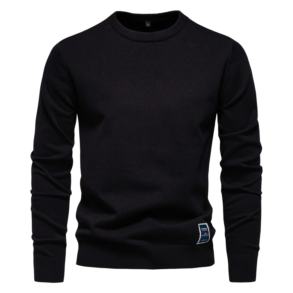 Round Neck Solid Color Casual Men's Sweater for Autumn and Winter