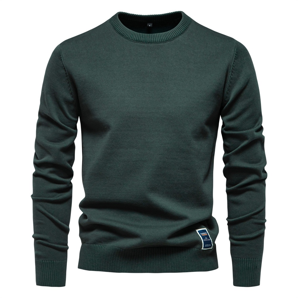 Round Neck Solid Color Casual Men's Sweater for Autumn and Winter