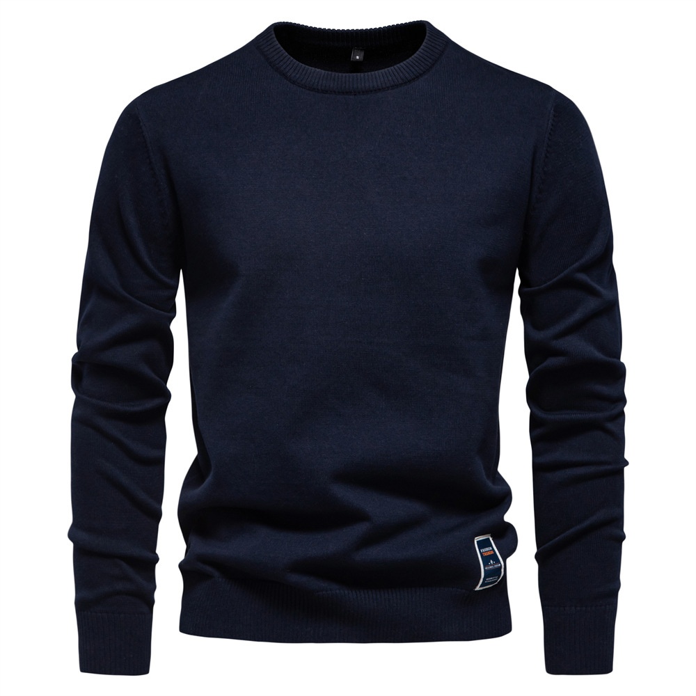 Round Neck Solid Color Casual Men's Sweater for Autumn and Winter