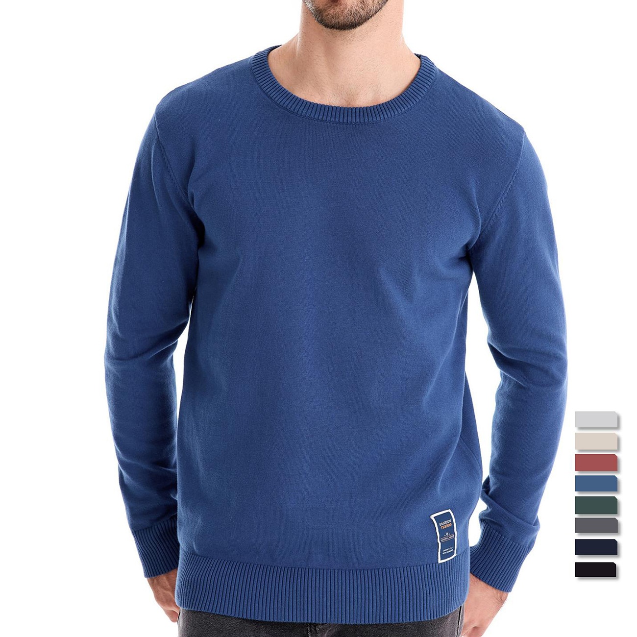 Round Neck Solid Color Casual Men's Sweater for Autumn and Winter