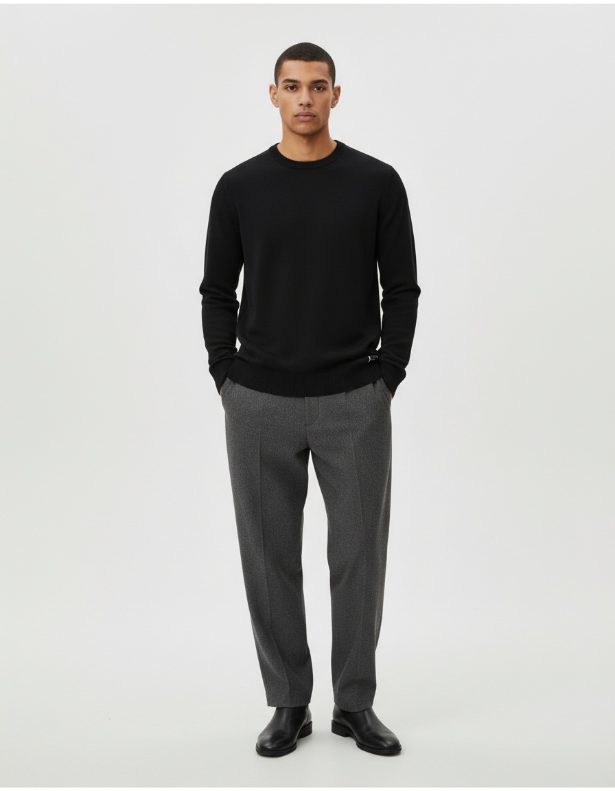 Round Neck Solid Color Casual Men's Sweater for Autumn and Winter