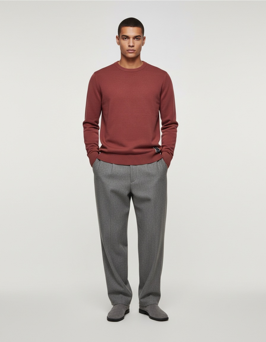 Round Neck Solid Color Casual Men's Sweater for Autumn and Winter