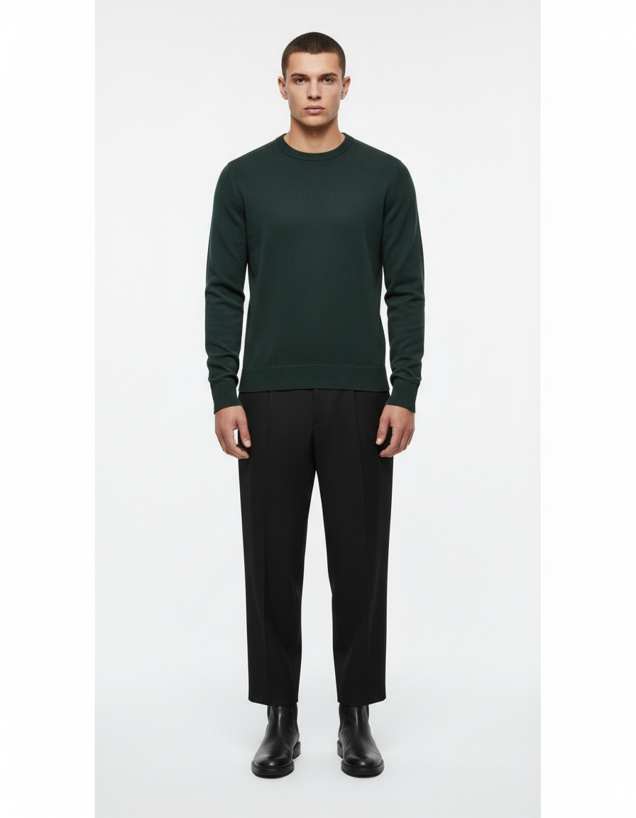 Round Neck Solid Color Casual Men's Sweater for Autumn and Winter