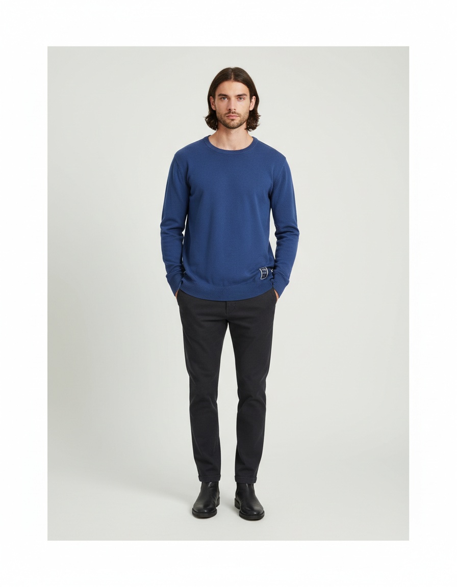 Round Neck Solid Color Casual Men's Sweater for Autumn and Winter