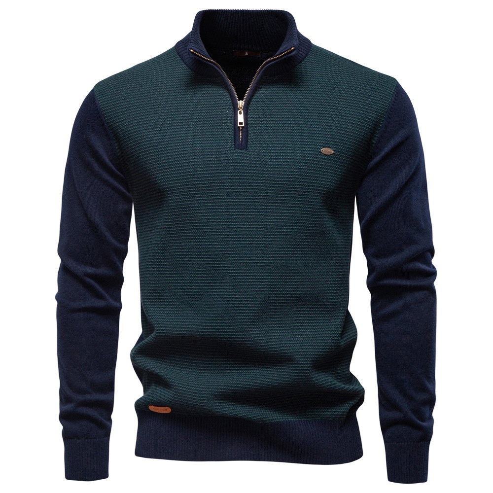 Half-Zip Stand Collar Business Casual Men's Sweater for Autumn and Winter