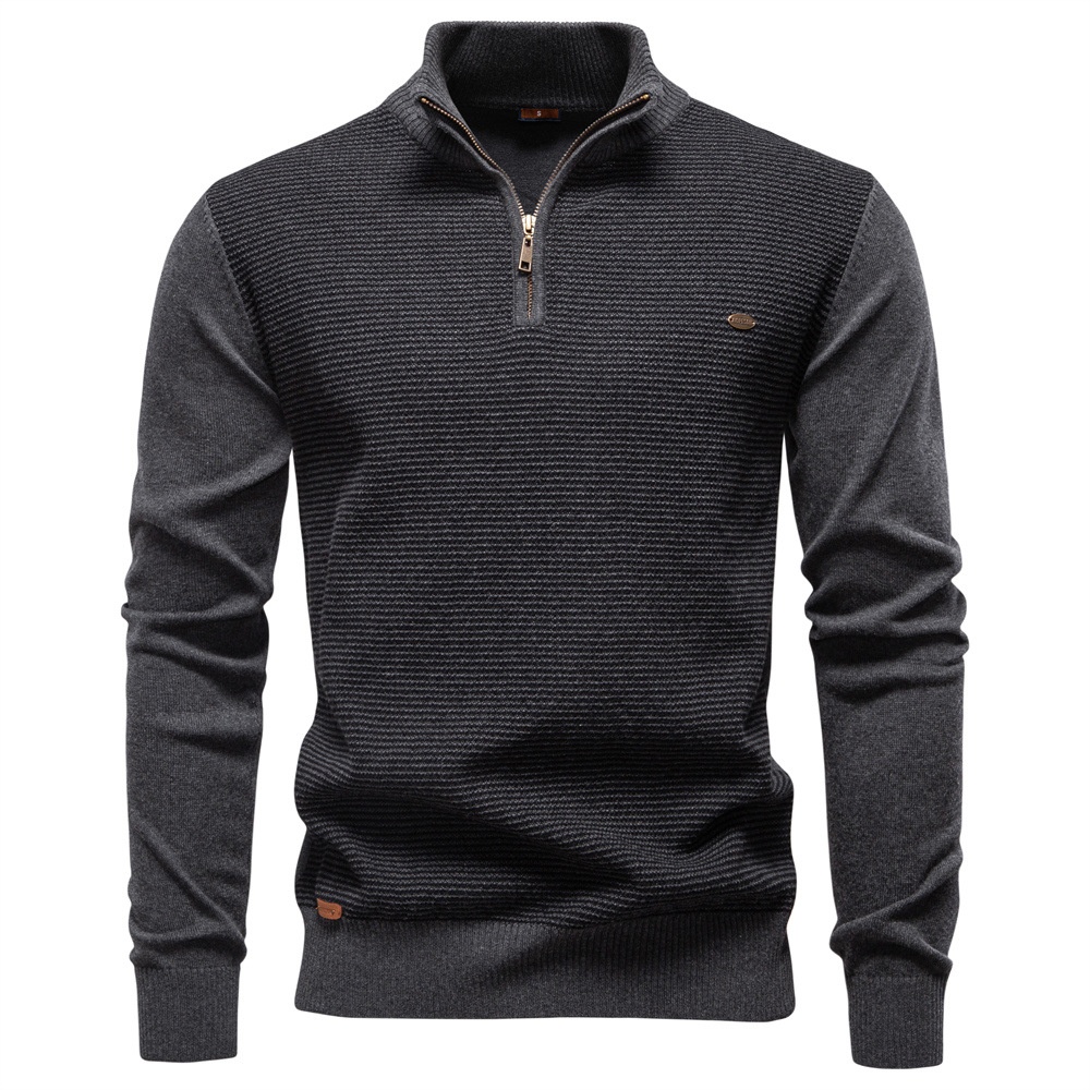 Half-Zip Stand Collar Business Casual Men's Sweater for Autumn and Winter