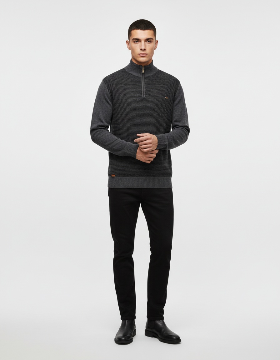Half-Zip Stand Collar Business Casual Men's Sweater for Autumn and Winter