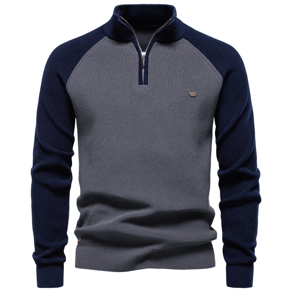 Men's Premium Half-Zip Stand Collar Winter Raglan Sleeve Pullover Knitwear