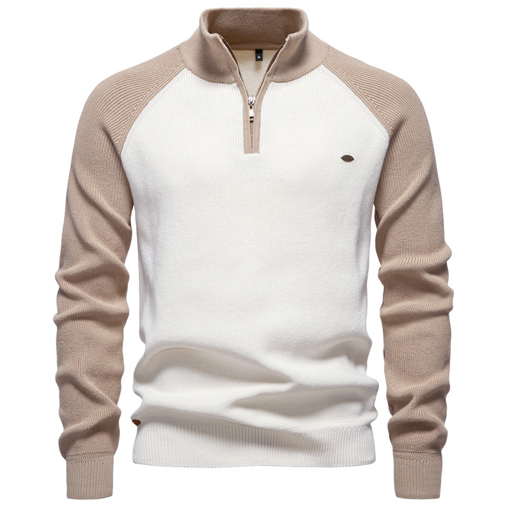 Men's Premium Half-Zip Stand Collar Winter Raglan Sleeve Pullover Knitwear