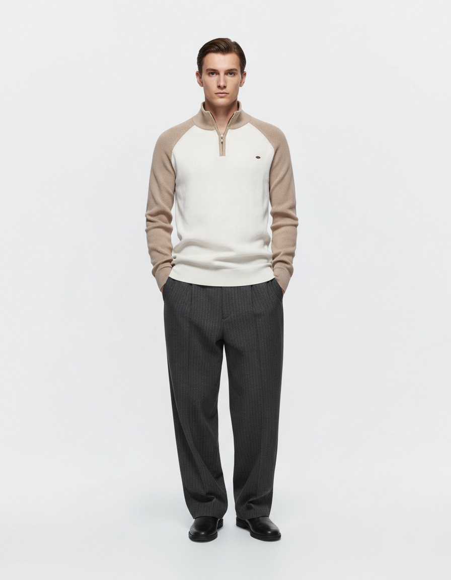 Men's Premium Half-Zip Stand Collar Winter Raglan Sleeve Pullover Knitwear