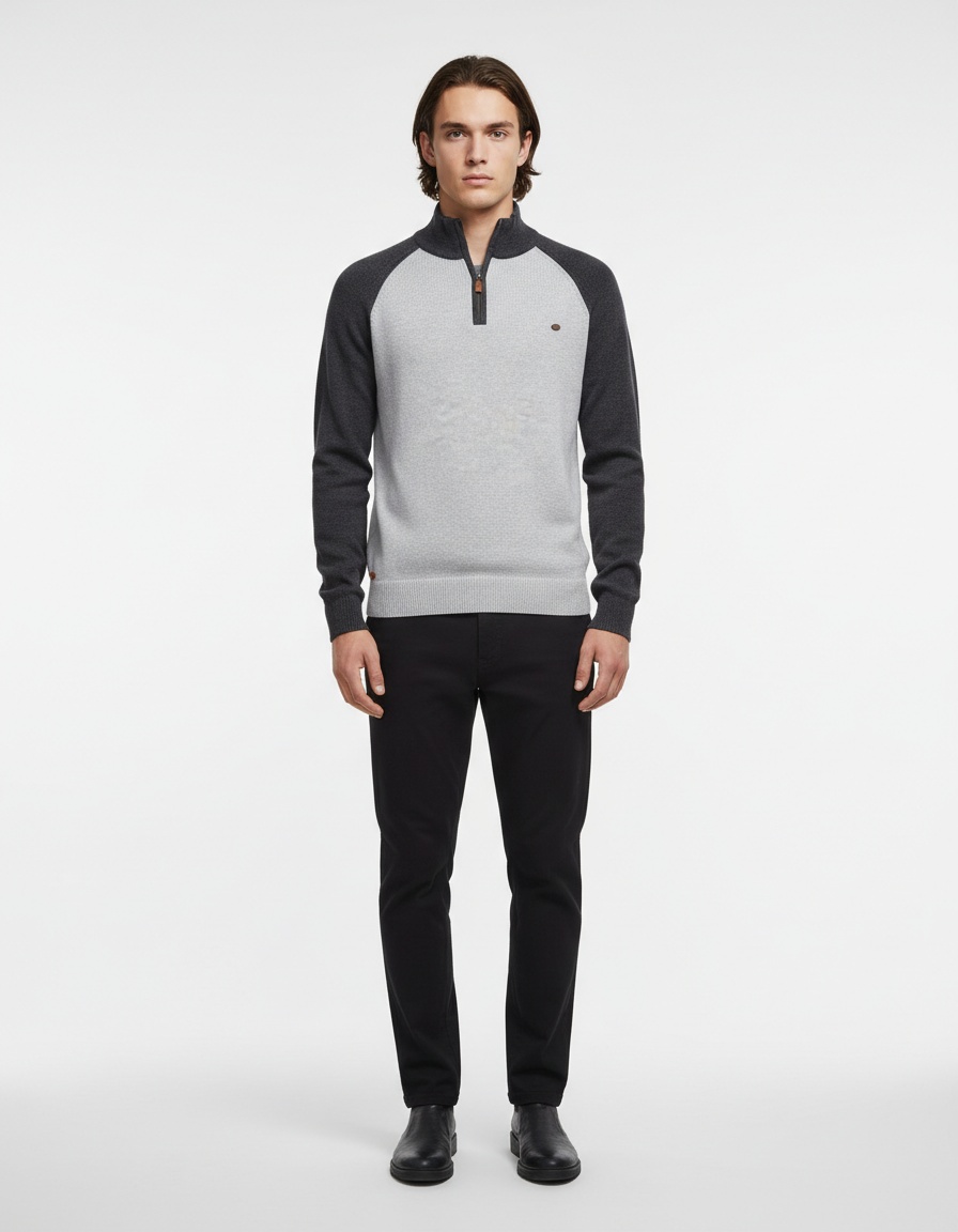 Men's Premium Half-Zip Stand Collar Winter Raglan Sleeve Pullover Knitwear