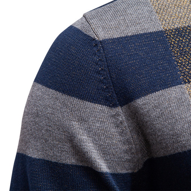 Plaid Check Knitted Winter Pullover, Fashionable Business Casual Men's Sweater