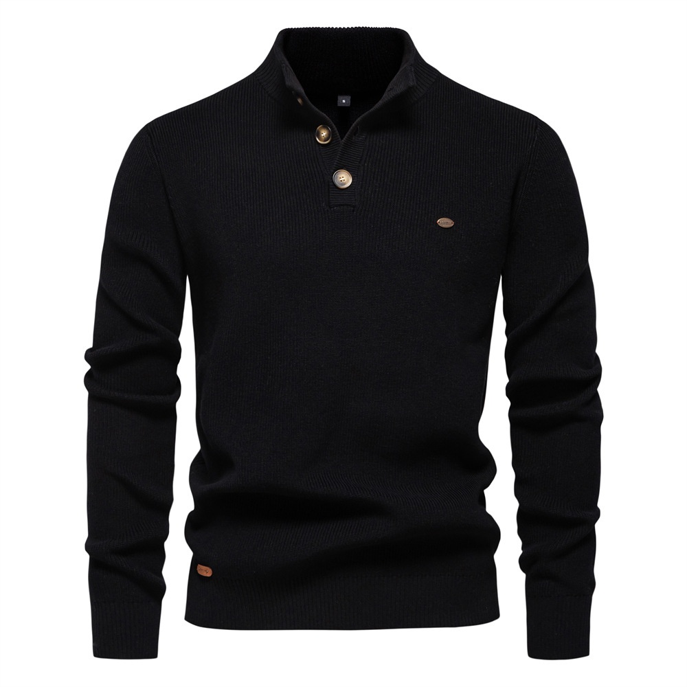 Premium Stand Collar Solid Color Business Casual Men's Winter Sweater