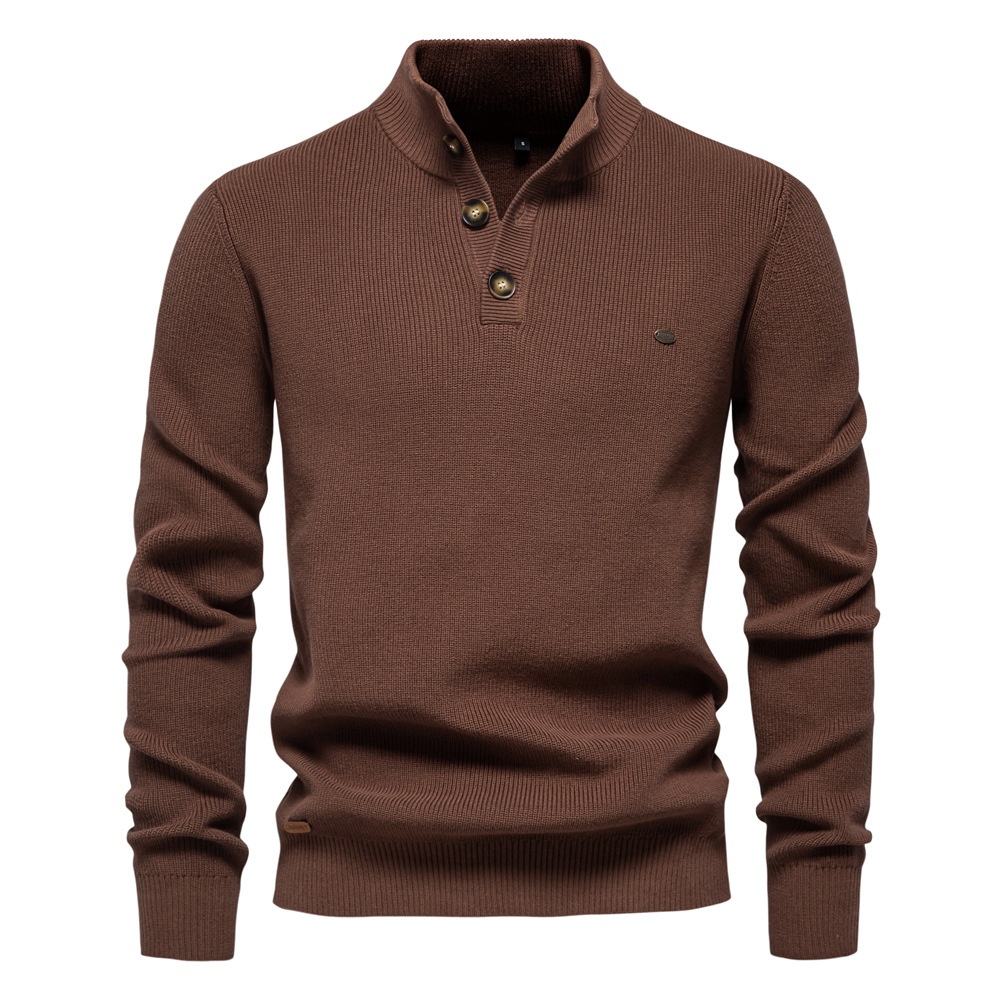 Premium Stand Collar Solid Color Business Casual Men's Winter Sweater
