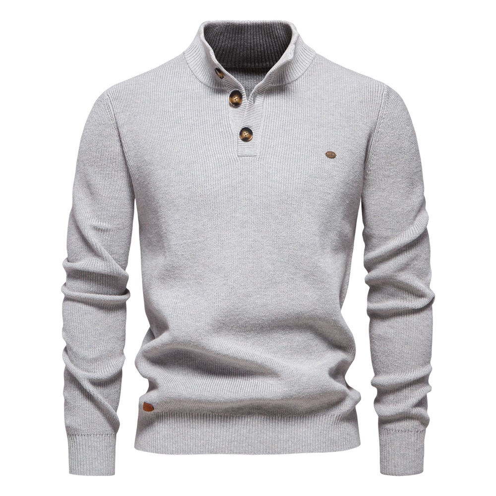 Premium Stand Collar Solid Color Business Casual Men's Winter Sweater