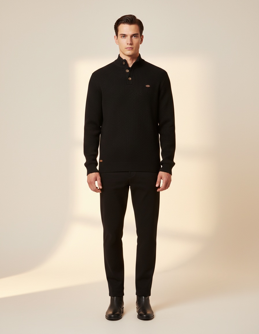 Premium Stand Collar Solid Color Business Casual Men's Winter Sweater