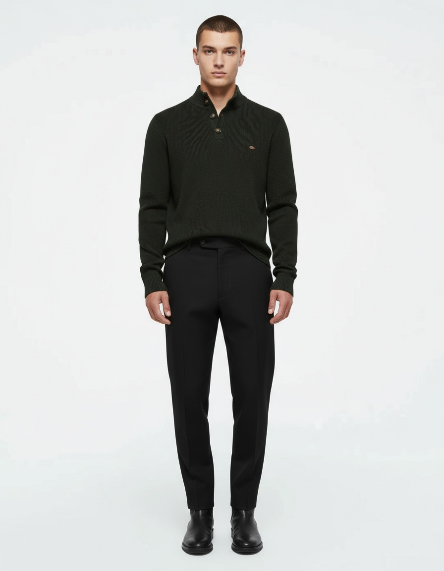 Premium Stand Collar Solid Color Business Casual Men's Winter Sweater