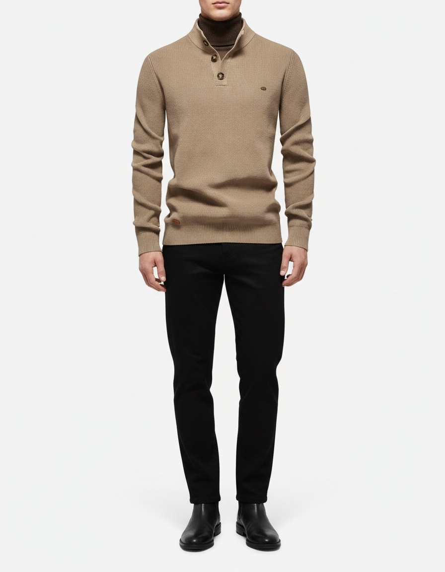 Premium Stand Collar Solid Color Business Casual Men's Winter Sweater